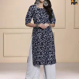 HERE&NOW Women Pack Of 2 Floral Printed Round Neck Crepe Straight Kurta-picture-16