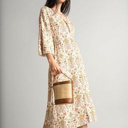 AND Floral Print Flared Sleeve A-Line Midi Dress-image-92