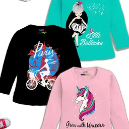 MINI MYN Girls Graphic Printed Round Neck Cotton T-shirt-image-34