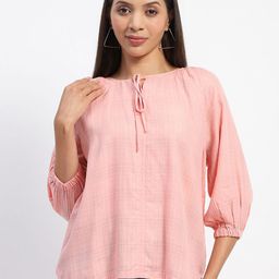 Madame Women Solid Keyhole Neck Top-image-61