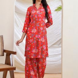 DRESENCE Printed Mandarin Collar Pure Cotton Tunic With Trousers Co-Ords-image-15