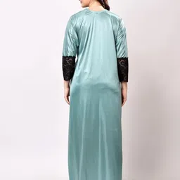 NIGHT KEYS Green Satin Maxi Solid Nightdress-image-98