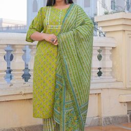 KALINI Women Floral Printed Regular Kurta with Trousers & With Dupatta-image-43