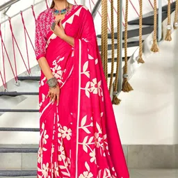Pink Soft Cotton Block Print Saree with Unstitched Blouse Piece-picture-19