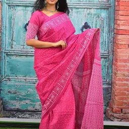 Dastkar Batik Block Printed Pure Cotton Saree With Blouse-picture-24