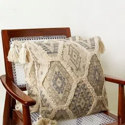 Aura Beige & Grey 2 Pieces Geometric Printed Square Cushion Covers-18