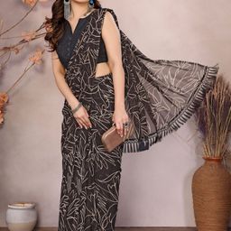 DIVASTRI Brown Printed Poly Georgette Sarees-picture-3