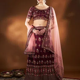 THE52 Embroidered Thread Work Semi-Stitched Lehenga & Unstitched Blouse With Dupatta-picture-35