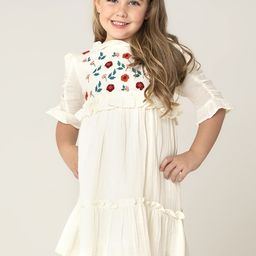 Cherry Crumble Girls Cream-Coloured & Green Floral Embroidered A-Line Dress-picture-6