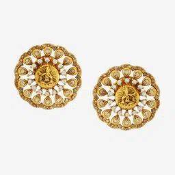 Kushal's Fashion Jewellery Gold-Plated Cubic Zirconia Studded Circular Studs Earrings image 2