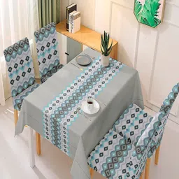 HOKIPO Blissful Blue 5 Pieces Mosaic Print Elastic Dining Chair Covers With Matching Table-image-67