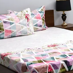 Steve & Anderson Mauve & White Geometric 180 TC King Bedsheet with 2 Pillow Covers image 2