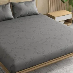 Trance Home Linen Grey Floral Printed 300 TC Cotton King Bedsheet Set 2.13 m x 1.98 m-28