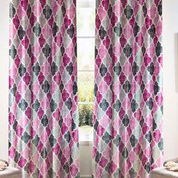 Kanodia Poly Fab Pink & Grey Set of 2 Geometric Room Darkening Door Curtain-33