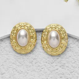 EVERSTYLISH Twisted Curves Pearls Studded Oval Drop Earrings-26