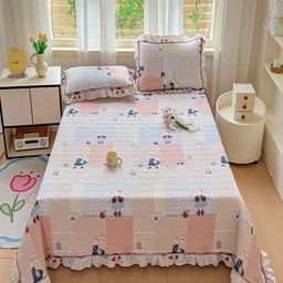 JC HOME Set Of 3 Blue & Pink Printed 162 TC Double Superking Bed & Pillow Covers-image-84