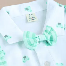 Hopscotch Unisex Kids Green & White Bear Printed Cotton Applique Romper-picture-25