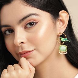Anouk Gold-Plated Artificial Stones Studded And Beaded Circular Shaped Drop Earrings-78
