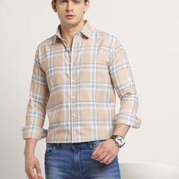 TRYBUY.IN Men Standard Spread Collar Tartan Checked Cotton Casual Shirt-image-45