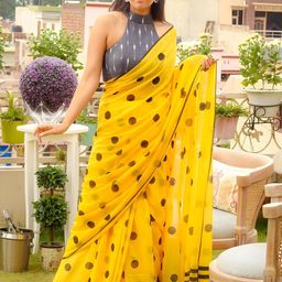 Sidhidata Polka Dot Printed Chanderi Saree-21
