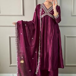 CaniBani Maroon Silk Blend Kurta Sets-picture-11
