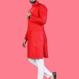 ANUJ FASHION Men Red Solid Mandarin Collar Long Sleeves Ethnic Kurtas-picture-31