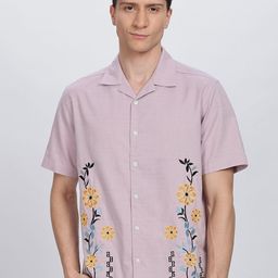 Eszett Men Floral Printed Cuban Collar Pure Cotton Casual Shirt-image-89