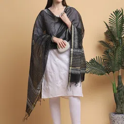 LOOM LEGACY Polka Dots Printed Chanderi Dupatta image 3