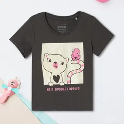 max Girls Graphic Printed Round Neck Cotton T-shirt-28