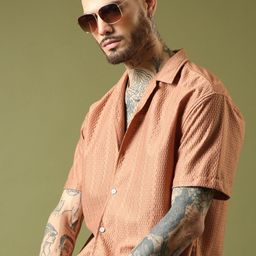 Voroxy Standard Geometric Self Design Wrinkle Free Casual Shirt-image-87