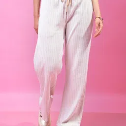 Crimsoune Club Women Striped Smart Baggy Mid-Rise Casual Wide Leg Trouser-image-35
