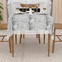 Kuber Industries Grey & White Printed Waterproof 4-Seater Square Table Cover image 3
