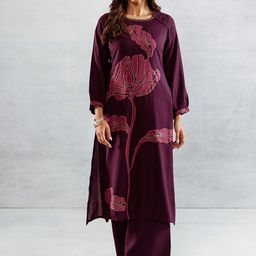 Nehamta Floral Printed Round Neck Beads and Stones Straight Kurta With Palazzos-image-92