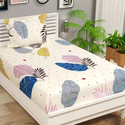 bsb home Beige & Pink Floral 144 TC Single Bedsheet with 1 Pillow Covers-image-29