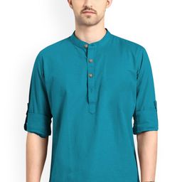 univibe Band Collar Pure Cotton Straight Slim Fit Short Kurta-image-80