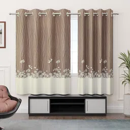 Kuber Industries Cream-Coloured & Yellow 2 Pieces Floral Printed Window Curtain-7