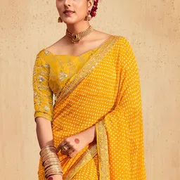 KALINI Printed Sequinned Pure Georgette Bandhani Saree-24