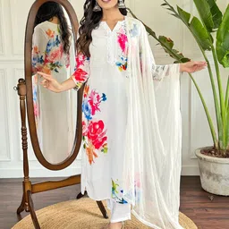 S.K.C Floral Printed Straight Kurta With Trouser & Dupatta-picture-14