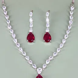 PRIVIU Silver-Plated American Diamond Stone-Studded Jewellery Set-12
