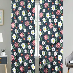 ANA Blue & White Set of 2 Floral Room Darkening Door Curtain-image-92
