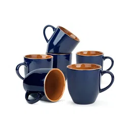 SHAY Blue & Brown Solid Ceramic Glossy Mugs Set of Cups and Mugs-11