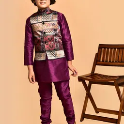 PRINTINDIA Boys Band Collar Long Sleeves Regular Kurta With Churidar With Nehru jacket-picture-12