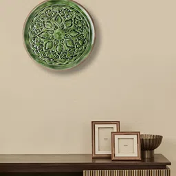 Fabindia Gulmohar Green Textured Wooden Wall Plate-image-79