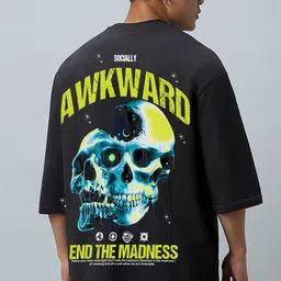 Bewakoof Men Graphic Printed Round Neck Cotton Oversized T-shirt-image-15