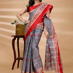 PuJoy Floral Pure Cotton Taant Saree-53
