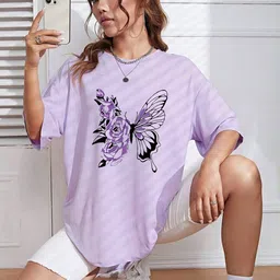 Outzidr Women Printed Round Neck Extended Sleeves Oversized Tshirt-image-70