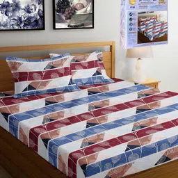 FABINALIV Blue & Maroon Floral 300 TC King Bedsheet with 2 Pillow Covers-image-76