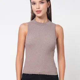 Kalt Women Ribbed High Neck Sleeveless Sweater Vest-image-23