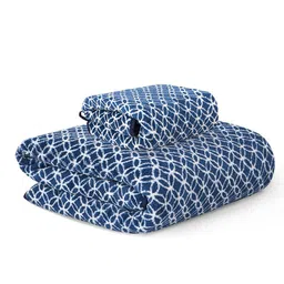 Kuber Industries Blue & White 2 Piece Geometric Printed Microfiber 270 GSM Towel Set-53
