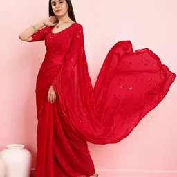 TASRIKA Ethnic Motifs Sequinned Pure Chiffon Saree-picture-13